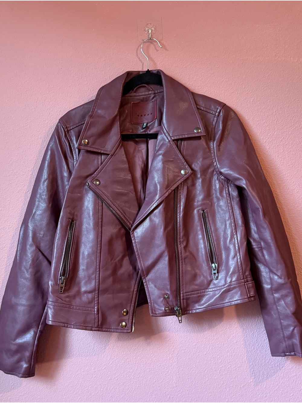 Blank NYC Wine Faux Leather Moto Jacket